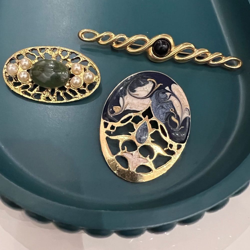 3 Piece Vintage Mixed Era Brooch Lot 1950s-1980s Signed and Unsigned